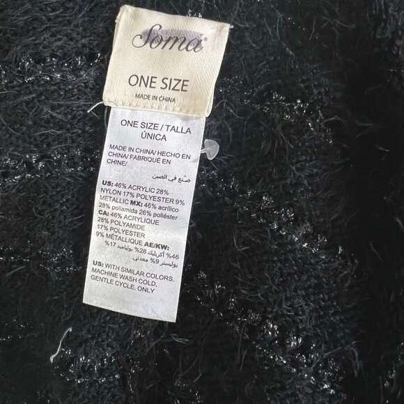 Soma Womens  Ruana Covering Wrap Black  Silver Metallic Stripes  One Size NEW - Picture 4 of 5